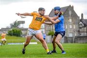 26 June 2021; Domhnall Nugent of Antrim in action against Seán Moran of Dublin during the Leinster GAA Hurling Senior Championship Quarter-Final match between Dublin and Antrim at Páirc Tailteann in Navan, Meath. Photo by Stephen McCarthy/Sportsfile