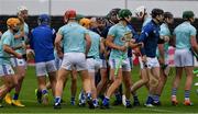 26 June 2021; Laois players warm up before the Leinster GAA Hurling Senior Championship Quarter-Final match between Wexford and Laois at UPMC Nowlan Park in Kilkenny. Photo by Ray McManus/Sportsfile