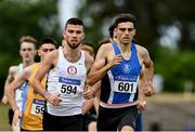 26 June 2021; Andrew Coscoran of Star of the Sea AC,  Meath, right, on his way to winning the Men's 1500m, ahead of Kevin Kelly of St. Coca's AC, Kildare, left, during day two of the Irish Life Health National Senior Championships at Morton Stadium in Santry, Dublin. Photo by Sam Barnes/Sportsfile