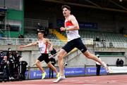 26 June 2021; Cillin Greene of Galway City Harriers AC, right, crosses the line to win the Men's 400m ahead of Christopher O'Donnell of North Sligo AC, who finished second, during day two of the Irish Life Health National Senior Championships at Morton Stadium in Santry, Dublin. Photo by Sam Barnes/Sportsfile