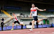 26 June 2021; Cillin Greene of Galway City Harriers AC, right, crosses the line to win the Men's 400m ahead of Christopher O'Donnell of North Sligo AC, who finished second, during day two of the Irish Life Health National Senior Championships at Morton Stadium in Santry, Dublin. Photo by Sam Barnes/Sportsfile