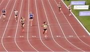 26 June 2021; Phil Healy of Bandon AC, Cork, centre, crosses the line to win the Women's 400m during day two of the Irish Life Health National Senior Championships at Morton Stadium in Santry, Dublin. Photo by Sam Barnes/Sportsfile