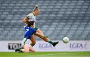 26 June 2021; Vikki Wall of Meath shoots under pressure from Cáit Lynch of Kerry during the Lidl Ladies Football National League Division 2 Final match between Kerry and Meath at Croke Park in Dublin. Photo by Ramsey Cardy/Sportsfile