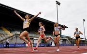 26 June 2021; Louise Shanahan of Leevale AC, Cork, right, celebrates as she crosses the line to win the Women's 800m during day two of the Irish Life Health National Senior Championships at Morton Stadium in Santry, Dublin. Photo by Sam Barnes/Sportsfile