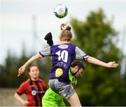 26 June 2021; Lisa Coen of Galway WFC scores the first goal past Bohemians goalkeeper Maria Ryan during the EA SPORTS Women's National U17 League match between Bohemians and Galway WFC at Oscar Traynor Centre in Dublin. Photo by Matt Browne/Sportsfile