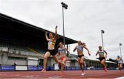26 June 2021; Louise Shanahan of Leevale AC, Cork, right, celebrates as she crosses the line to win the Women's 800m during day two of the Irish Life Health National Senior Championships at Morton Stadium in Santry, Dublin. Photo by Sam Barnes/Sportsfile