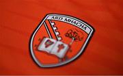 16 June 2021; A general view of the Armagh county GAA crest on a jersey during a Armagh football squad portrait session at Athletic Grounds in Armagh. Photo by Brendan Moran/Sportsfile