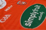 16 June 2021; A general view of the Armagh county GAA crest on a jersey during a Armagh football squad portrait session at Athletic Grounds in Armagh. Photo by Brendan Moran/Sportsfile