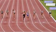 26 June 2021; Rhasidat Adeleke of Tallaght AC, Dublin, fourth from left, crosses the line to win the Women's 100m ahead of Molly Scott of St Laurence O'Toole AC, Carlow, fourth from right, during day two of the Irish Life Health National Senior Championships at Morton Stadium in Santry, Dublin. Photo by Sam Barnes/Sportsfile