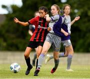 26 June 2021; Kelly Dowling of Bohemians in action against Eabha O'Riordan of Galway WFC during the EA SPORTS Women's National U17 League match between Bohemians and Galway WFC at Oscar Traynor Centre in Dublin. Photo by Matt Browne/Sportsfile