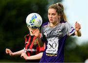 26 June 2021; Isabelle Fitzpatrick of Galway WFC in action against Lana Mitchell of Bohemians during the EA SPORTS Women's National U17 League match between Bohemians and Galway WFC at Oscar Traynor Centre in Dublin. Photo by Matt Browne/Sportsfile