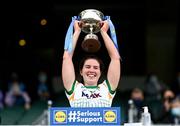 26 June 2021; Shauna Ennis of Meath lifts the trophy following her side's victory in the Lidl Ladies Football National League Division 2 Final match between Kerry and Meath at Croke Park in Dublin. Photo by Ramsey Cardy/Sportsfile