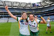 26 June 2021; Bridgetta Lynch, left, and Niamh Gallogly of Meath celebrate following the Lidl Ladies Football National League Division 2 Final match between Kerry and Meath at Croke Park in Dublin. Photo by Ramsey Cardy/Sportsfile