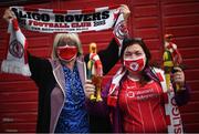 26 June 2021; Sligo supporters Fiona Eames, left, and Susan Brennan prior to the SSE Airtricity League Premier Division match between Sligo Rovers and Bohemians at The Showgrounds in Sligo. Photo by David Fitzgerald/Sportsfile