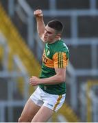 26 June 2021; Seán O’Shea of Kerry celebrates after scoring his side's first goal during the Munster GAA Football Senior Championship Quarter-Final match between Kerry and Clare at Fitzgerald Stadium in Killarney, Kerry. Photo by Dáire Brennan/Sportsfile