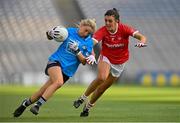26 June 2021; Caoimhe O'Connor of Dublin in action against Erika O'Shea of Cork during the Lidl Ladies Football National League Division 1 Final match between Cork and Dublin at Croke Park in Dublin. Photo by Ramsey Cardy/Sportsfile