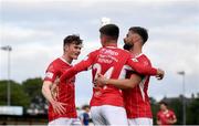 26 June 2021; Johnny Kenny of Sligo Rovers, centre, is congratulated by team-mates after scoring his side's first goal during the SSE Airtricity League Premier Division match between Sligo Rovers and Bohemians at The Showgrounds in Sligo. Photo by David Fitzgerald/Sportsfile
