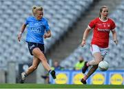 26 June 2021; Carla Rowe of Dublin scores her side's second goal during the Lidl Ladies Football National League Division 1 Final match between Cork and Dublin at Croke Park in Dublin. Photo by Brendan Moran/Sportsfile