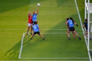 26 June 2021; Leah Caffrey of Dublin, supported by teammates Niamh Collins, left, and Olwen Carey of Dublin, in action against Eimear Scally of Cork, supported by teammate Bríd O'Sullivan, during the Lidl Ladies Football National League Division 1 Final match between Cork and Dublin at Croke Park in Dublin. Photo by Ramsey Cardy/Sportsfile