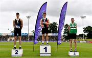 26 June 2021; Athletics Ireland Chair of Competition Andrew Lynam, left, with Men's High Jump Medallists, from left, Geoffrey Joy O'Regan of Sun Hill Harriers AC, Limerick, Ciaran Connolly of Le Chéile AC, Kildare, gold, and David Cussen of Old Abbey AC, bronze, during day two of the Irish Life Health National Senior Championships at Morton Stadium in Santry, Dublin. Photo by Sam Barnes/Sportsfile