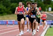 26 June 2021; Conor Bradley of City of Derry AC Spartans,left, and Efrem Gidey of Clonliffe Harriers AC, Dublin, competing in the Men's 5000m during day two of the Irish Life Health National Senior Championships at Morton Stadium in Santry, Dublin. Photo by Sam Barnes/Sportsfile