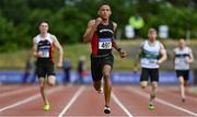 27 June 2021; Leon Reid of Menapians AC, Wexford, competing in the Men's 200m during day three of the Irish Life Health National Senior Championships at Morton Stadium in Santry, Dublin. Photo by Sam Barnes/Sportsfile