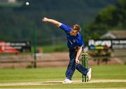 27 June 2021; Shane Getkate of North West Warriors bowls during the Cricket Ireland InterProvincial Trophy 2021 match between North West Warriors and Leinster Lightning at Bready Cricket Club in Magheramason, Tyrone. Photo by Harry Murphy/Sportsfile