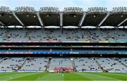 26 June 2021; The Cork team post for a team photograph in front of socially distanced supporters before the Lidl Ladies Football National League Division 1 Final match between Cork and Dublin at Croke Park in Dublin. Photo by Brendan Moran/Sportsfile