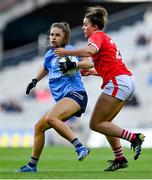 26 June 2021; Kate Sullivan of Dublin in action against Shauna Kelly of Cork during the Lidl Ladies Football National League Division 1 Final match between Cork and Dublin at Croke Park in Dublin. Photo by Brendan Moran/Sportsfile