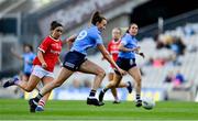 26 June 2021; Lucy Collins of Dublin in action against Eimear Scally of Cork during the Lidl Ladies Football National League Division 1 Final match between Cork and Dublin at Croke Park in Dublin. Photo by Brendan Moran/Sportsfile