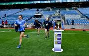 26 June 2021; The Dublin team run out past the Division 1 trophy before the Lidl Ladies Football National League Division 1 Final match between Cork and Dublin at Croke Park in Dublin. Photo by Brendan Moran/Sportsfile