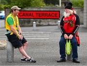27 June 2021; Donegal supporter Brendan Ó Baoill, from Gweedore, and Down supporter Frank Laverty, from Loughinisland, before the Ulster GAA Football Senior Championship Preliminary Round match between Down and Donegal at Páirc Esler in Newry, Down. Photo by Ramsey Cardy/Sportsfile