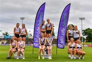 26 June 2021; Women's 4x100m relay medallists, from left, Crusaders AC, Dublin, silver, Dundrum South Dublin AC, gold, and Donore Harriers AC, bronze, during day two of the Irish Life Health National Senior Championships at Morton Stadium in Santry, Dublin. Photo by Sam Barnes/Sportsfile