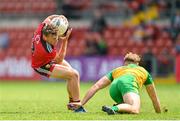 27 June 2021; Barry O'Hagan of Down evades the tackle of Stephen McMenamin of Donegal during the Ulster GAA Football Senior Championship Preliminary Round match between Down and Donegal at Páirc Esler in Newry, Down. Photo by Ramsey Cardy/Sportsfile