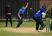 27 June 2021; Gavin Hoey of Leinster Lightning bowls during the Cricket Ireland InterProvincial Trophy 2021 match between North West Warriors and Leinster Lightning at Bready Cricket Club in Magheramason, Tyrone. Photo by Harry Murphy/Sportsfile