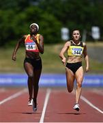 27 June 2021;  Phil Healy of Bandon AC, Cork, right, on her way to winning the Women's 200m, ahead of Rhasidat Adeleke of Tallaght AC, Dublin, left, who finished second, during day three of the Irish Life Health National Senior Championships at Morton Stadium in Santry, Dublin. Photo by Sam Barnes/Sportsfile