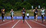 27 June 2021; Leon Reid of Menapians AC, Wexford, second from left, on his way to winning the Men's 200m, ahead of Mark Smyth of Raheny Shamrock AC, Dublin, far right, who finished second, and Marcus Lawler of Clonliffe Harriers AC, Dublin, second from right who finished third, during day three of the Irish Life Health National Senior Championships at Morton Stadium in Santry, Dublin. Photo by Sam Barnes/Sportsfile