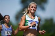 27 June 2021; Sarah Lavin of Emerald AC, Limerick, after winning the Women's 100m Hurdles during day three of the Irish Life Health National Senior Championships at Morton Stadium in Santry, Dublin. Photo by Sam Barnes/Sportsfile