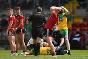 27 June 2021; Gerard McGovern of Down reacts after being shown a red card by referee Maurice Deegan during the Ulster GAA Football Senior Championship Preliminary Round match between Down and Donegal at Páirc Esler in Newry, Down. Photo by Ramsey Cardy/Sportsfile