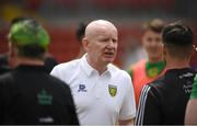 27 June 2021; Donegal manager Declan Bonner speaks to his players after the Ulster GAA Football Senior Championship Preliminary Round match between Down and Donegal at Páirc Esler in Newry, Down. Photo by Philip Fitzpatrick/Sportsfile