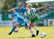 27 June 2021; Rachel McGrath of Peamount United in action against Annika Henry of Bray Wanderers during the EA SPORTS Women's National U19 League match between Bray Wanderers and Peamount United at Carlisle Grounds in Bray, Wicklow. Photo by Michael P Ryan/Sportsfile