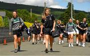27 June 2021; Kildare players Mikaela McKenn, centre, and Triona Duggan arrive with their team-mates before during the Lidl Ladies Football National League Division 3 Final match between Kildare and Laois at Baltinglass GAA Club in Baltinglass, Wicklow. Photo by Matt Browne/Sportsfile