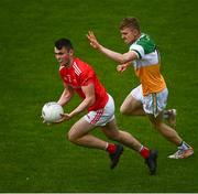 27 June 2021; Dan Corcoran of Louth in action against David Dempsey of Offaly during the Leinster GAA Football Senior Championship Round 1 match between Louth and Offaly at Páirc Tailteann in Navan, Meath. Photo by David Fitzgerald/Sportsfile