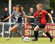 26 June 2021; Caitlyn Barry of Bohemians in action against Caoilfhionn Madden of Galway WFC during the EA SPORTS Women's National U17 League match between Bohemians and Galway WFC at Oscar Traynor Centre in Dublin. Photo by Matt Browne/Sportsfile