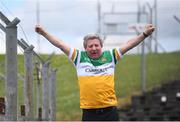 27 June 2021; Offaly supporter Mick McDonagh from Tullamore celebrates his side's first goal during the Leinster GAA Football Senior Championship Round 1 match between Louth and Offaly at Páirc Tailteann in Navan, Meath. Photo by David Fitzgerald/Sportsfile