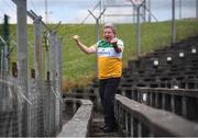 27 June 2021; Offaly supporter Mick McDonagh from Tullamore celebrates his side's first goal during the Leinster GAA Football Senior Championship Round 1 match between Louth and Offaly at Páirc Tailteann in Navan, Meath. Photo by David Fitzgerald/Sportsfile