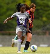 26 June 2021; Rola Olusola of Galway WFC in action against Caoimhe Creighton of Bohemians during the EA SPORTS Women's National U17 League match between Bohemians and Galway WFC at Oscar Traynor Centre in Dublin. Photo by Matt Browne/Sportsfile