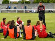 26 June 2021; Bohemians manager Gavin Hughes with his players during the EA SPORTS Women's National U17 League match between Bohemians and Galway WFC at Oscar Traynor Centre in Dublin. Photo by Matt Browne/Sportsfile