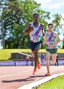 27 June 2021; Hiko Haso Tonosa of Dundrum South Dublin AC, left, on his way to winning the Men's 10000m during day three of the Irish Life Health National Senior Championships at Morton Stadium in Santry, Dublin. Photo by Sam Barnes/Sportsfile
