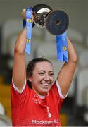 27 June 2021; Louth captain Shannen McLoughlin lifts the cup after the Lidl Ladies Football National League Division 4 Final match between Leitrim and Louth at St Tiernach's Park in Clones, Monaghan. Photo by Brendan Moran/Sportsfile